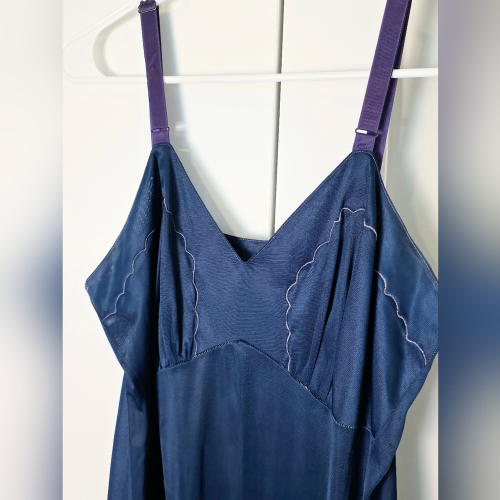 Movie Star Womens Vintage Lingerie Size 36 Navy Blue Sheer Babydoll Slip Dress - Picture 2 of 6